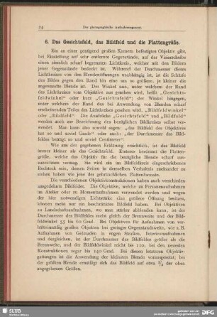 6. Das Gesichtsfeld, das Bildfeld und die Plattengröße