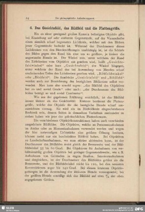 6. Das Gesichtsfeld, das Bildfeld und die Plattengröße