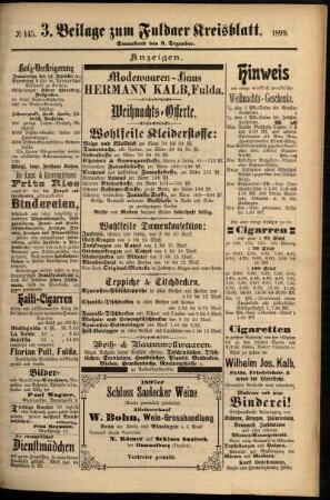 Vierte Ausgabe vom Samstag, den 09. Dezember 1899.