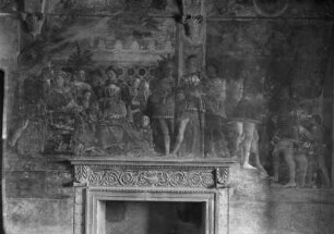 Ausmalung der Camera degli Sposi — Nordwestwand: Markgraf Lodovico II. Gonzaga mit seiner Familie und seinem Hofstaat