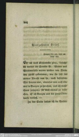 Vierzehnter Brief. Bauzen den 18n. früh um sechs Uhr