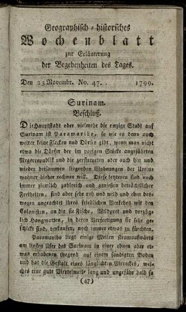 No. 47. Den 23. Novembr. 1799.