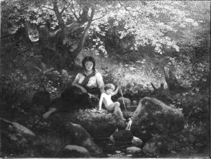 Am kühlen Waldbächlein (Im kühlen Waldesgrund) : Leonhardi, Eduard: Am kühlen Waldbächlein (Im kühlen Waldesgrund). 1874. Öl auf Holz; 38,8 x 52,2 cm. Dresden-Loschwitz: Leonhardi-Museum LM 1997/19 (ohne Rahmen)