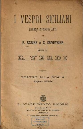 I Vespri Siciliani : Dramma in cinque atti