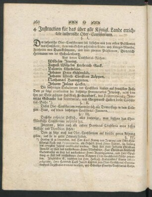 4. Instruction für das über alle Königl. Lande errichtete lutherische Ober-Consistorium.