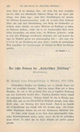 422-438 Der letzte Veteran der "katholischen Abteilung" : Fortsetzung