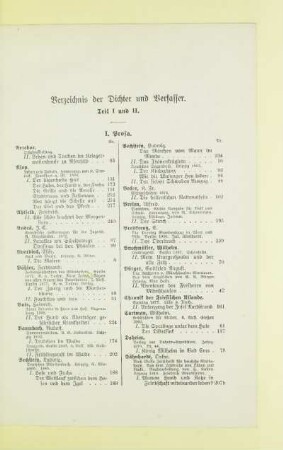 Verzeichnis der Dichter und Verfasser. Teil I und II