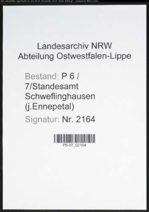 Heiratsregister Standesamt Schweflinghausen