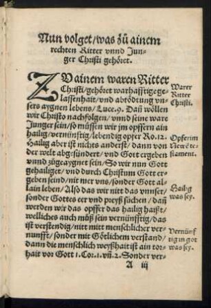 Nun volget/ was zu ainem rechten Ritter unnd Junger Christi gehöret.