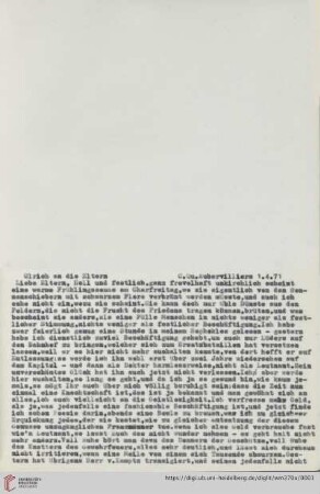 Briefe von und an Ulrich und Ulrike von Wilamowitz-Moellendorff ("2. Abschrift"): Brief von Ulrich von Wilamowitz-Moellendorff an Arnold von Wilamowitz-Moellendorff und Ulrike von Wilamowitz-Moellendorff