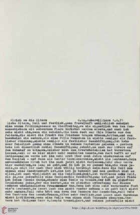 Briefe von und an Ulrich und Ulrike von Wilamowitz-Moellendorff ("2. Abschrift"): Brief von Ulrich von Wilamowitz-Moellendorff an Arnold von Wilamowitz-Moellendorff und Ulrike von Wilamowitz-Moellendorff