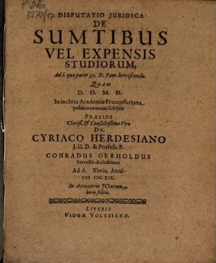 Disp. de sumptibus vel expensis studiorum
