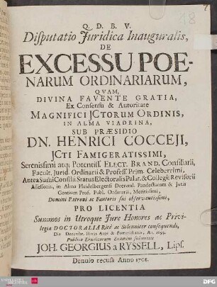 Disputatio Juridica Inauguralis, De Excessu Poenarum Ordinariarum