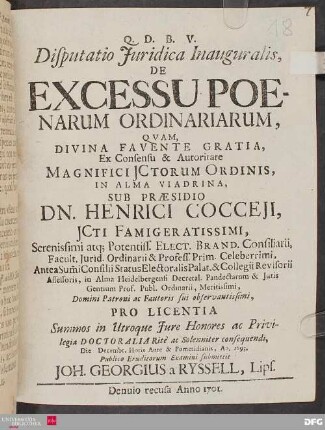 Disputatio Juridica Inauguralis, De Excessu Poenarum Ordinariarum