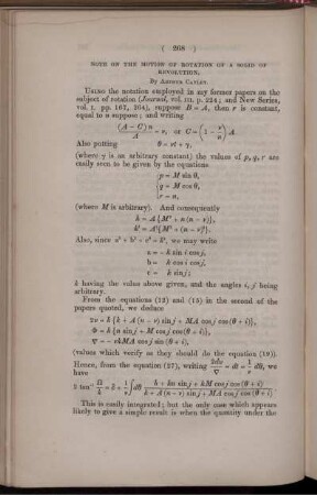 Note on the motion of rotation of a solid of revolution.