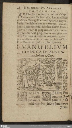 Evangelium Dominica IV. Adventus, Johan. 1. Cap.