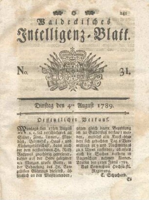 No. 31, Dinstag den 4ten August 1789