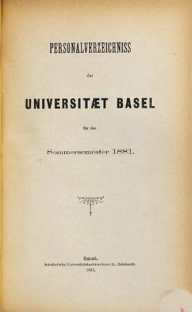 Personal-Verzeichnis der Behörden, Lehrer, Studierenden, akademischen Sammlungen, Anstalten, Kliniken und Seminare. 1881, SS