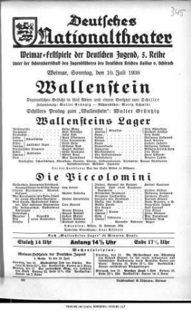 Wallenstein [Wallensteins Lager; Die Piccolomini]