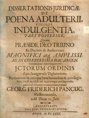 Dissertatio iuridcae De poena adulterii eiusque indulgentia, pars posterior