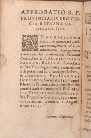 Approbatio R. P. Provincialis Provinciae Rhenanae Societatis Iesv.