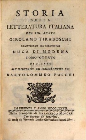 Storia Della Letteratura Italiana. 8
