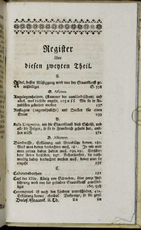 Register über diesen zweyten Theil
