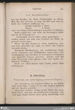 II. Abteilung. Präparate zur Anfertigung positiver Copien