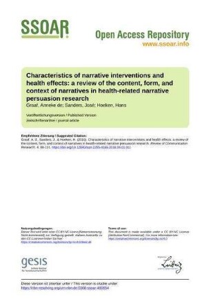 Characteristics of narrative interventions and health effects: a review of the content, form, and context of narratives in health-related narrative persuasion research