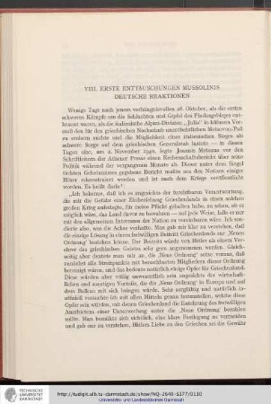 VIII. Erste Enttäuschungen Mussolinis. Deutsche Reaktionen