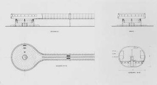 "Rollende Gehsteige", Integrierte Transportsysteme für den Personenverkehr (nicht realisiert) – KM-System, Olympiade München 72: Grundrisse, Ansichten, Schnitt. München