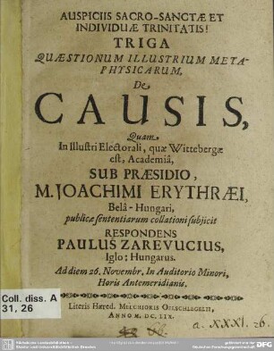 Triga quaestionum illustrium metaphysicarum de causis