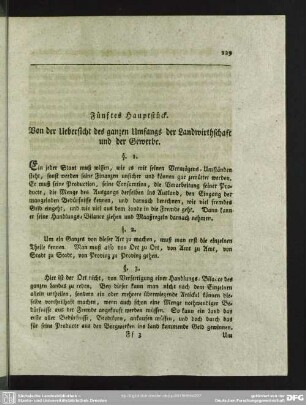 Fünftes Hauptstück. Von der Uebersicht des ganzen Umfangs der Landwirthschaft und der Gewerke
