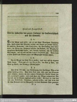 Fünftes Hauptstück. Von der Uebersicht des ganzen Umfangs der Landwirthschaft und der Gewerke