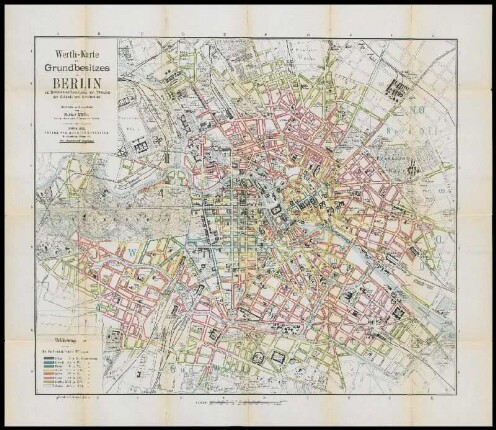 Karte: Werth-Karte des Grundbesitzes in Berlin zur Rentabilitäts-Berechnung und Taxation der Gebäude und Grundstücke, Berlin 1881