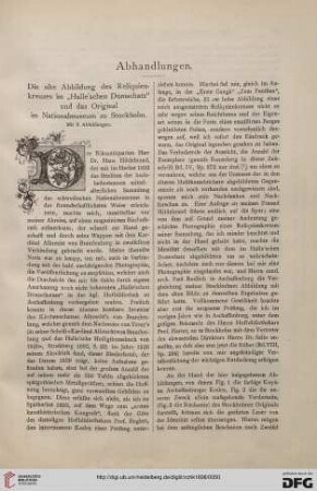 Die alte Abbildung des Reliquienkreuzes im "Halle'schen Domschatz" und das Original im Nationalmuseum zu Stockholm