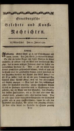 XLVIIstes Stück. Den 12. Junius 1782.