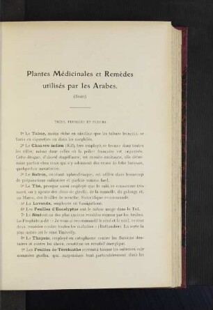 Plantes Médicinales et Remèdes utilisés par les Arabes.