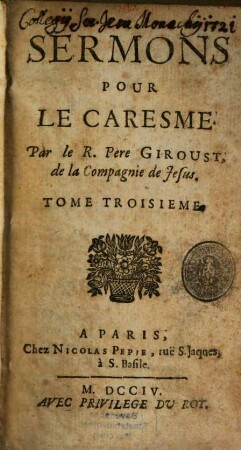 Sermons Pour Le Caresme, 3