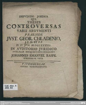 Disputatio Iuridica Qua Theses Controversas Varii Argumenti