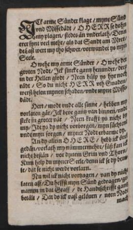 Jck arme Sünder klage/ myne Sünd || vnd Missedädt/