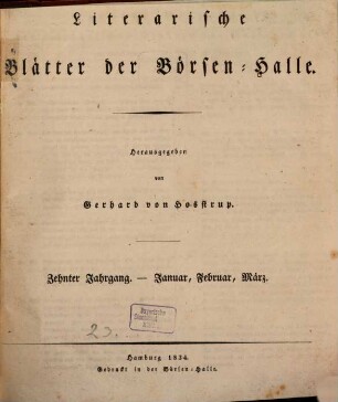 Literarische Blätter der Börsen-Halle. 10,Jan./Oct. 1834