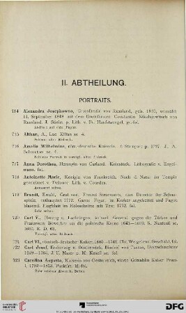 II. Abtheilung. Portraits (Nr. 714-795)