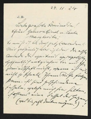 Brief von Josef Block an Margarete Hauptmann