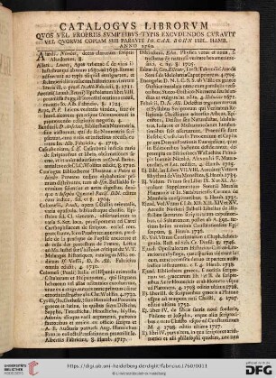 Catalogus librorum quos vel propriis sumptibus typis excudendos curavit vel quorum copiam sibi paravit