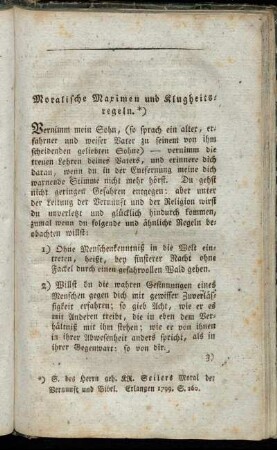 Moralische Maximen und Klugheitsregeln.