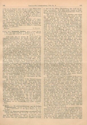 185 [Rezension] Lask, Emil, Gesammelte Schriften. Hrsg. v. Eugen Herrigel. 2 Bde