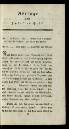Beilage zum Zwölften Stük