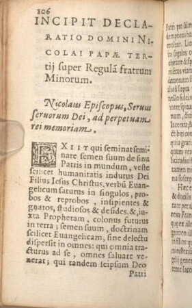 Incipit Declaratio Domini Nicolai Papae Tertij super Regula[m] fratrum Minorum.