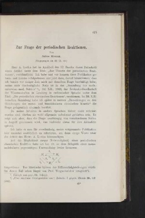 Zur Frage der periodischen Reaktionen.